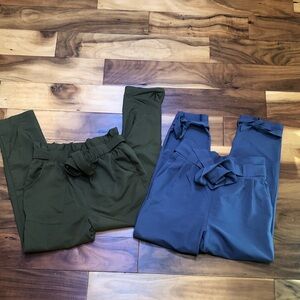Stylish Olive Green and Blue Paper Bag Pants Size S